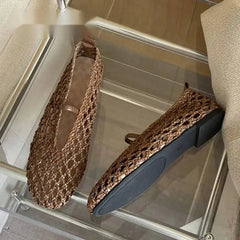 AIERTU  -  Summer Hollow Weave Mesh Women Loafers Fashion Round Toe Slip On Female Beach Casual Shoes Flat Sandals Zapatos De Mujer Aiertu