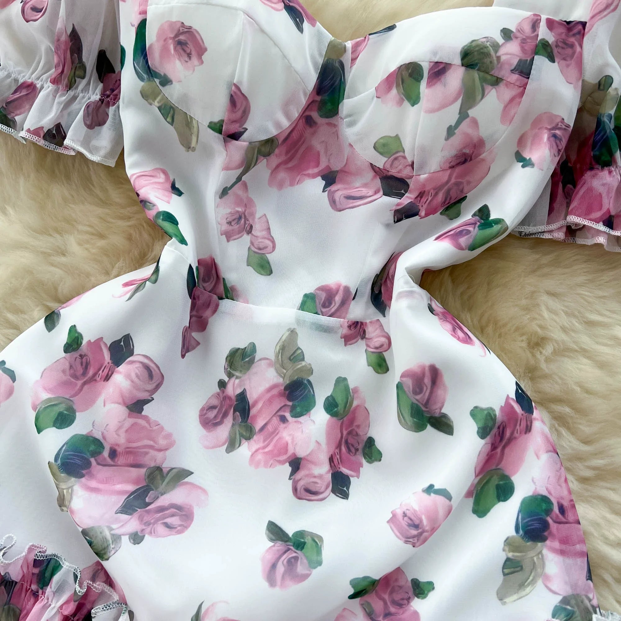 Aiertu  Beach Vacation Floral Print Dress Women Backless Lace Up Cross Bandage Ruched Korean Hotsweet Fashion Party Long Dress Aiertu