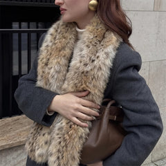 AIERTU  -  Women Faux Fur Scarf Fluffy Warm Animal Print Neck Collar Winter Luxury Plush Scarves for Coat Streetwear Outfit Festival Gifts Aiertu