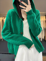Women's Cardigan Autumn Winter High Quality Soft 100% Merino Wool Sweater Twist Flower Cashmere Knitted Hoodie Korean Aiertu