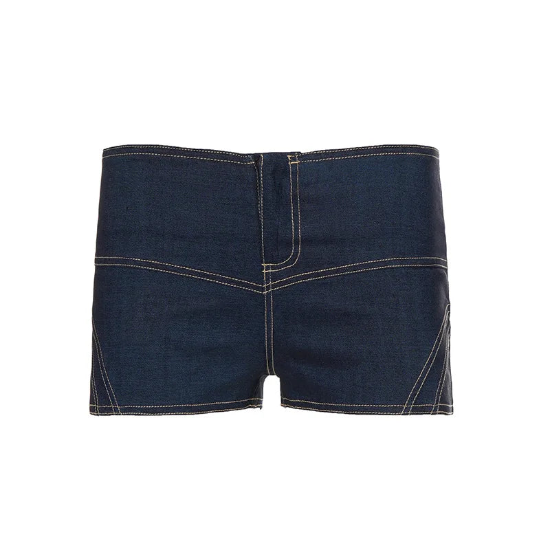 AIERTU  -  Y2K Bow Decoration Imitation Denim Shorts Low Waist Slim Fit Blue Hot Pants Sexy Summer Street Style for Women Aiertu