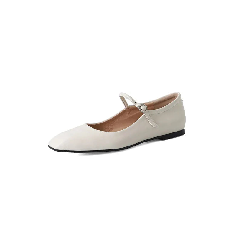 Fashion Pumps New High Quality Genuine Leather Vintage Mary Jane Shoes Square Toe High Heels Flat Shoes Lightweight Shoes Aiertu