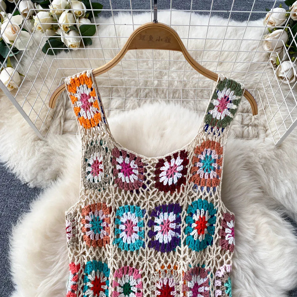 Aiertu Sunmmer Knitted Dress Hook Flower Hollow Out Tassel Women Slim Streetwear Original Design Fashion Vintage Dress Aiertu