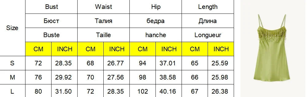 AIERTU  -  Sequin Tassel Green Mini Dress Women Satin Spaghetti Straps Square Neck Party Clubs Short Skirt NEW Summer Vacation Dresses Aiertu
