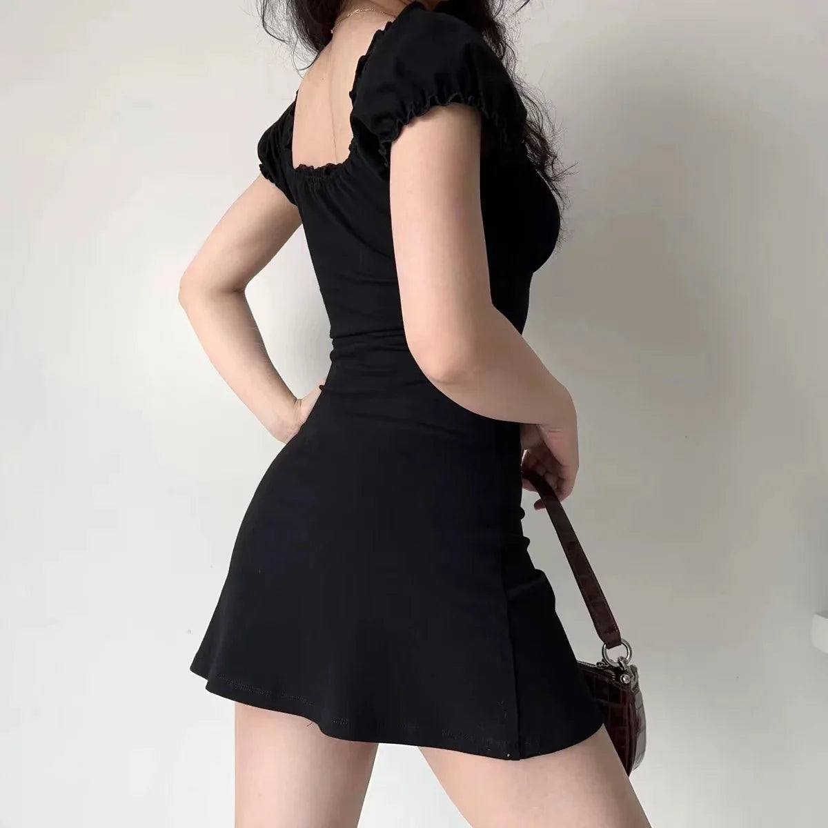 Aiertu DRESS TO IMPRESS Summer Sexy Mini Dress Women Short Sleeved Lace up Hollow Casual Backless Folds Bodycon Black Dress Party Elegant A-LINE Dresses aiertu