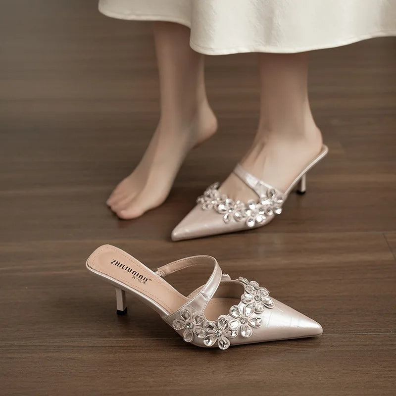 AIERTU  -  Elegant Women Shoes Exquisite Rhinestone Flower High Heeled Sandals for Woman French Casual Shoes Designer Shoes Sandalias Mujer Aiertu