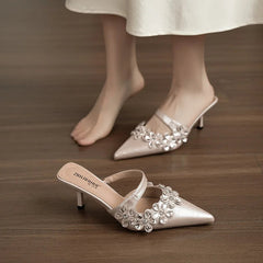 AIERTU  -  Elegant Women Shoes Exquisite Rhinestone Flower High Heeled Sandals for Woman French Casual Shoes Designer Shoes Sandalias Mujer Aiertu