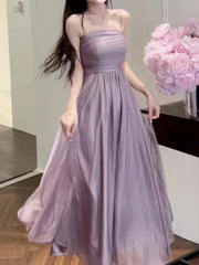 Aiertu Elegant and Chic Women Summer A-Line Dress Spaghetti Strap Vintage Solid Party Prom Robe Sleeveless Female Vestidos Lady Mujers Aiertu