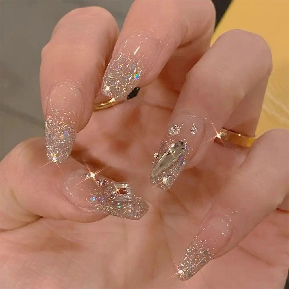 Aiertu 24pcs Gradient Fake Nails French Ballerina Nail Waterproof Faux Medium Coffin false nails Fingernails Press on Nails Tips aiertu