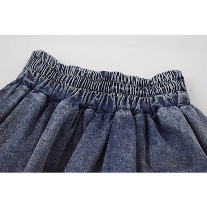 Aiertu Grunge Y2k Bow Denim Skirt with shorts Kawaii Women Vintage Gyaru Ruffle Low Waist Sexy Pleated Mini Skirts Summer Streetwear Aiertu