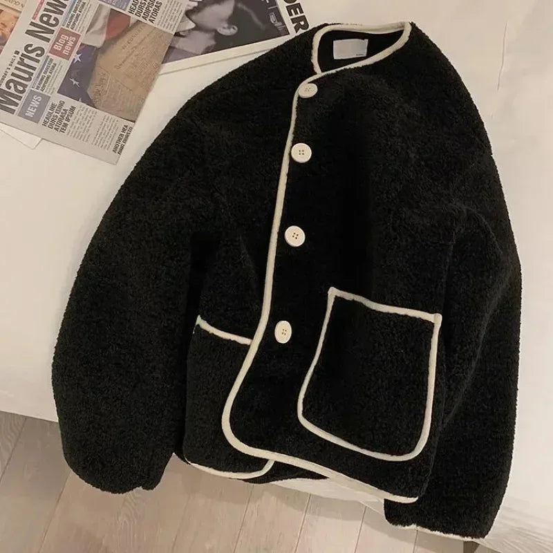 Aiertu Coat Women Wool Woolen Long Sleeve Overcoat Turn Down Collar Ladies Jacket Khaki Autumn Winter Short Woolen Top Korean Aiertu
