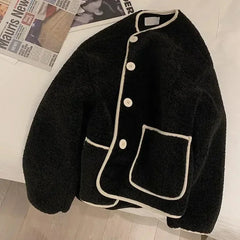 Aiertu Coat Women Wool Woolen Long Sleeve Overcoat Turn Down Collar Ladies Jacket Khaki Autumn Winter Short Woolen Top Korean Aiertu