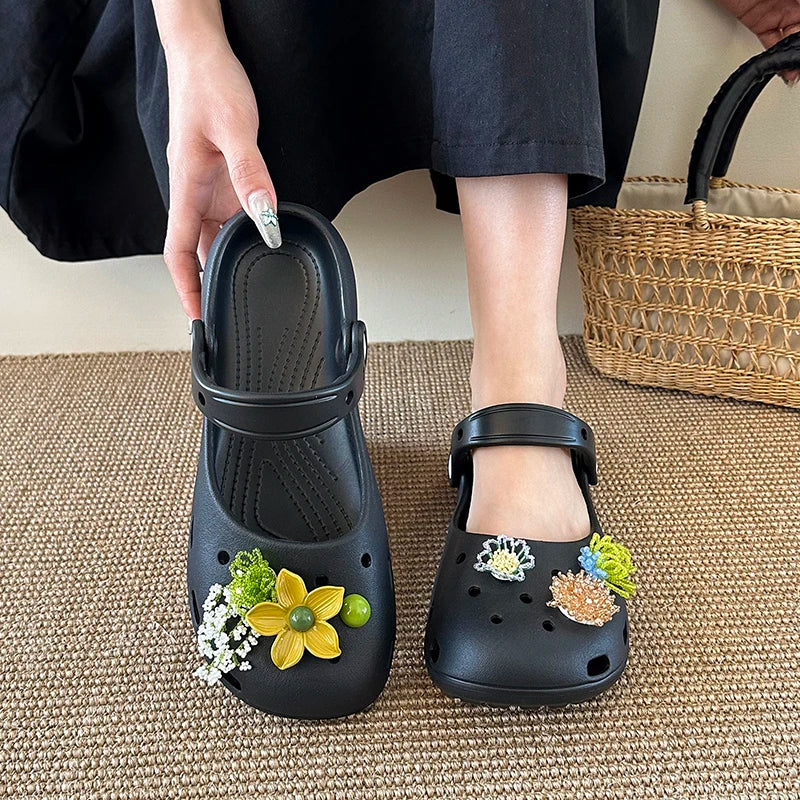 AIERTU  -  Summer Women's Slippers Luxurious Pearl Metal Flower Sparkling Designer Ballet Shoes Girls' Sandals Indoor and Outdoor Soft Aiertu