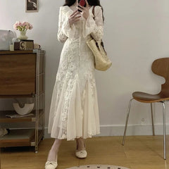 AIERTU  -  Flowers Mermaid Dresses for Women Flare Sleeve Korean Fashion Long Dress Spring Autumn Elegant Vestidos Mujer Aiertu