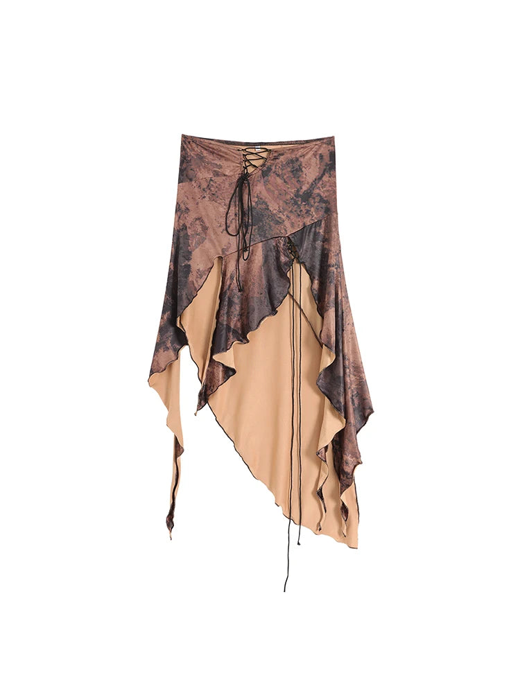 Aiertu Women's Irregular Skirt Harajuku Y2k Vintage Long Brown Skirts 90s Aesthetic Korean A-Line Skirt Emo 2000s Trashy Clothes 2024 Aiertu