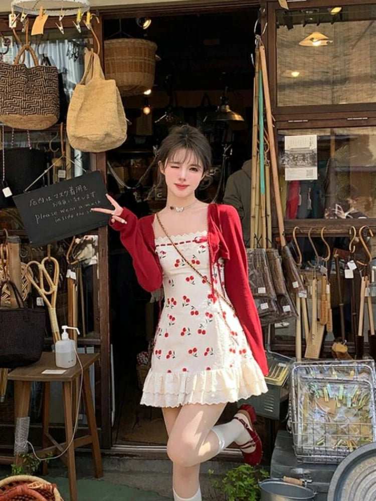 Aiertu Coquette Lace Kawaii Mini Slip Dress Sweet Girls 2024 Summer Sundress Spaghetti Strap Casual Party Dresses Fashion Aiertu
