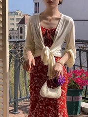 Aiertu Red Vintage Slip Long Floral Dress Women Elegant Sexy Lace Bodycon Dress Summer Party One Piece Dress Female Beach Korean Style Aiertu