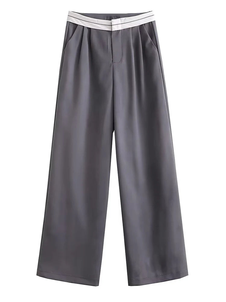 Aiertu  Women Fashion Side Pockets Patchwork Straight Pants Vintage High Waist Zipper Fly Female Casual Trousers Mujer Aiertu