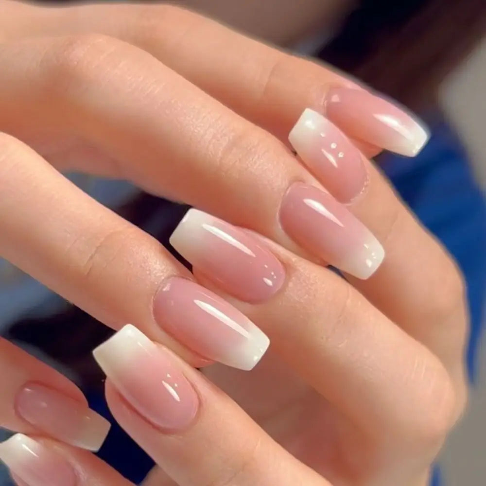 Aiertu 24pcs Gradient Fake Nails French Ballerina Nail Waterproof Faux Medium Coffin false nails Fingernails Press on Nails Tips aiertu