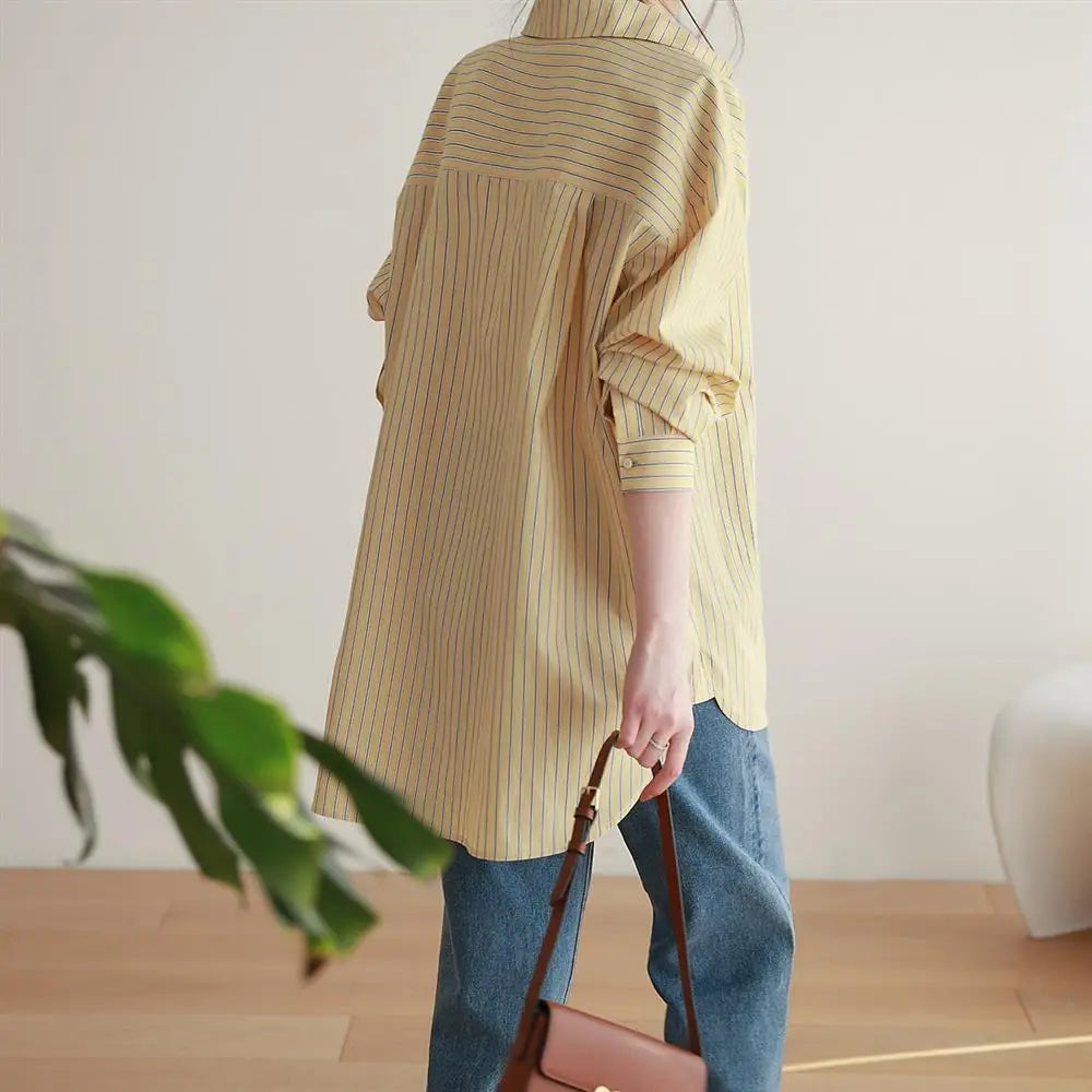 Aiertu Office Lady's Elegant Shirt Jacket Women's Loose Striped Long Sleeved Shirts And Blouses Summer Trend Korean Sweet Casual Top Aiertu