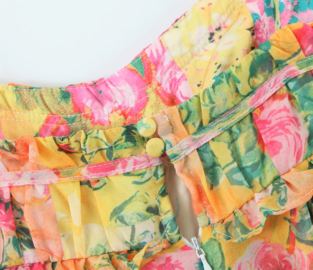 AIERTU  -  Summer Women Multicolor Floral Print Sling Short Dresses  Sexy Sleeveless Female Holiday Boho Beach Robe Aiertu
