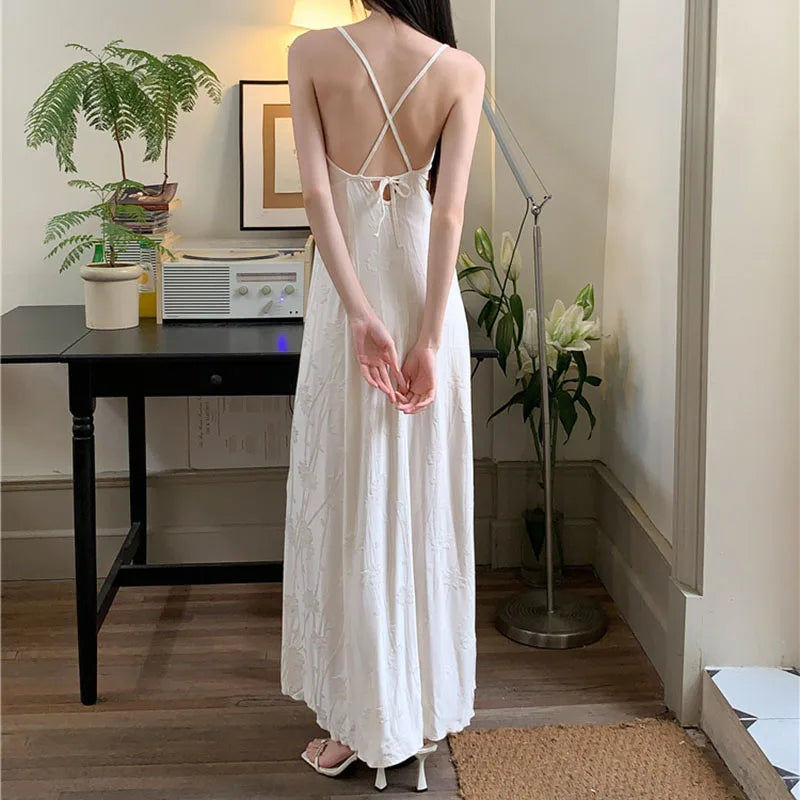 AIERTU  -  Women Dress New Chinese Style Patterned Chest Bead Hollow Out Backless Sleeveless High Waist Slim Vacation Sling Long Dresses Aiertu