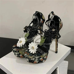 AIERTU  -  Flower Sexy Super High Heels Shoes Women Pvc Ankle Cross Straps Party Dress Shoe Fashion Vacation Novelty Platform Sandals Women Aiertu