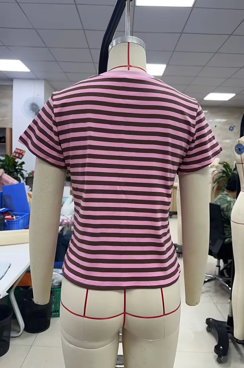 AIERTU  -  Women Striped Short Sleeve Crew Neck T Shirt Basic Tops Summer Casual Tee Loose Fit T-Shirts Aiertu