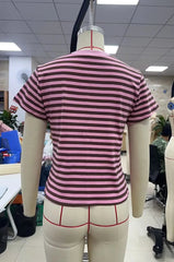 AIERTU  -  Women Striped Short Sleeve Crew Neck T Shirt Basic Tops Summer Casual Tee Loose Fit T-Shirts Aiertu