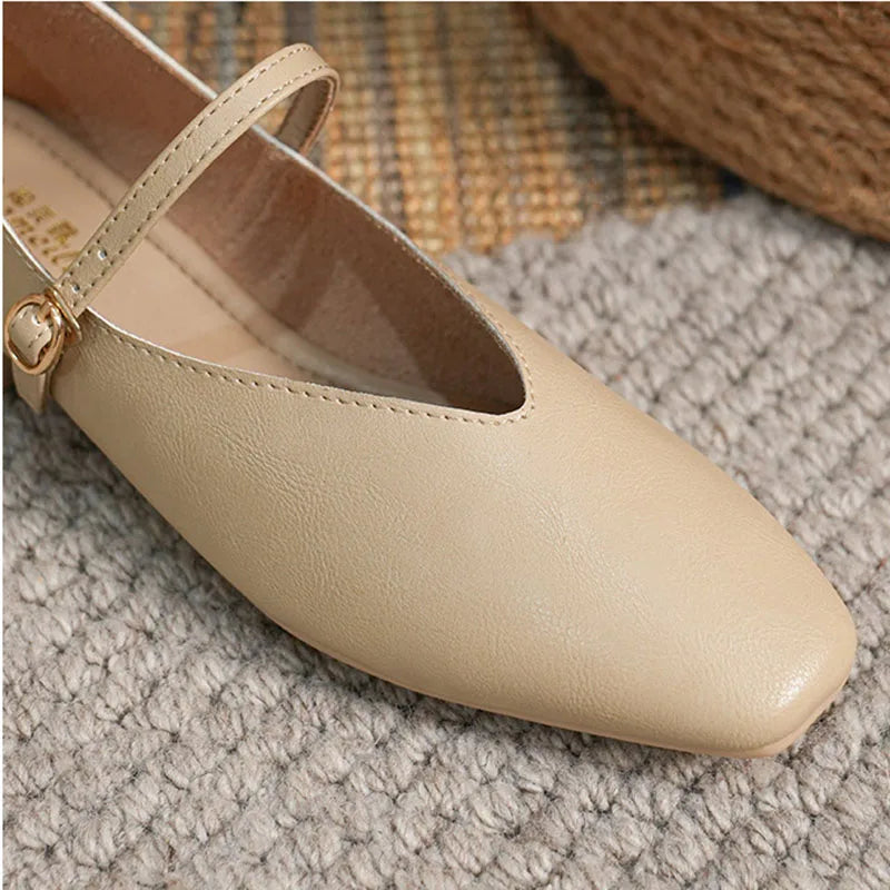 Aiertu Woman Spring Casual Square Toe Low Soft Soled Shoes Lolita Ballerina Red Flats Female Elegant French Retro Buckle Mary Janes Aiertu