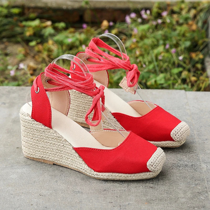 Women's Espadrille Ankle Strap Sandals Comfortable Slippers Ladies Womens Casual Shoes Breathable Flax Hemp Canvas Pumps Aiertu