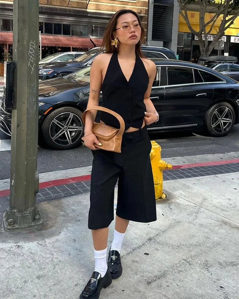 AIERTU  -  Women's Casual Shorts New Summer Black Cropped Simple Shorts Fashionable Capable Commuter Personality Ladies Shorts Aiertu