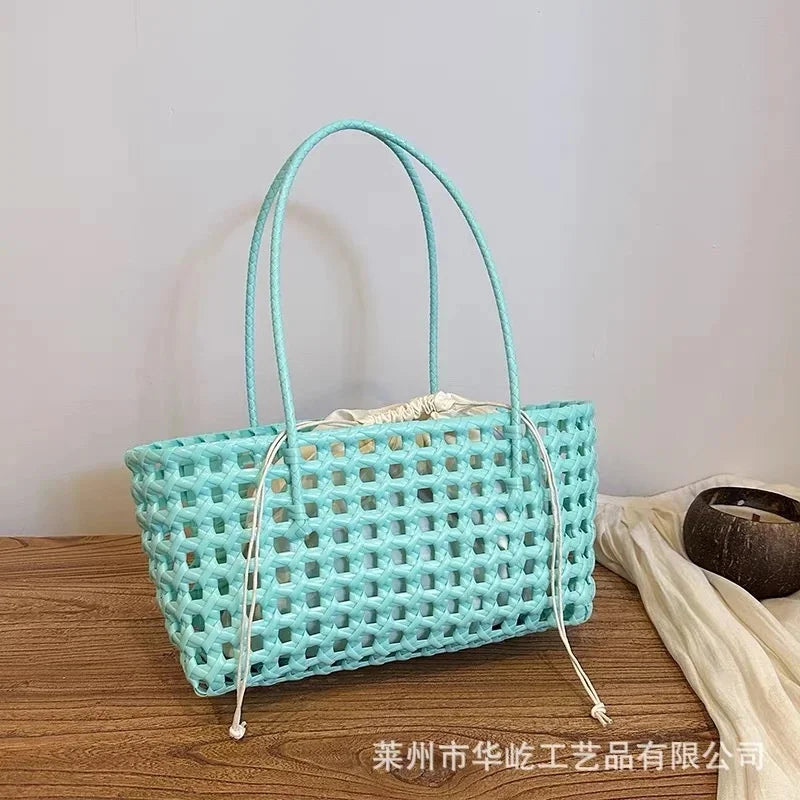 AIERTU  -  Handmade Woven Straw Handbag Portable Crochet Cabbage Basket Beach Vacation Travel Daily Commute Summer Shoulder Bag 30x13x16cm Aiertu