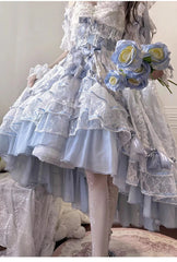 AIERTU  -  French Sweet Girl Original Lolitajsk Dress Lace Flower Wedding Dress Student Bar Mitzvah Blue Suspender Princess Dresses Aiertu