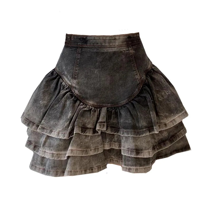 Aiertu Streetwear Vintage Short Denim Skirt Women Harajuku Y2k E-girl High Waist Mini Skirt Gothic Punk Loose Cake Skirts New Design Aiertu