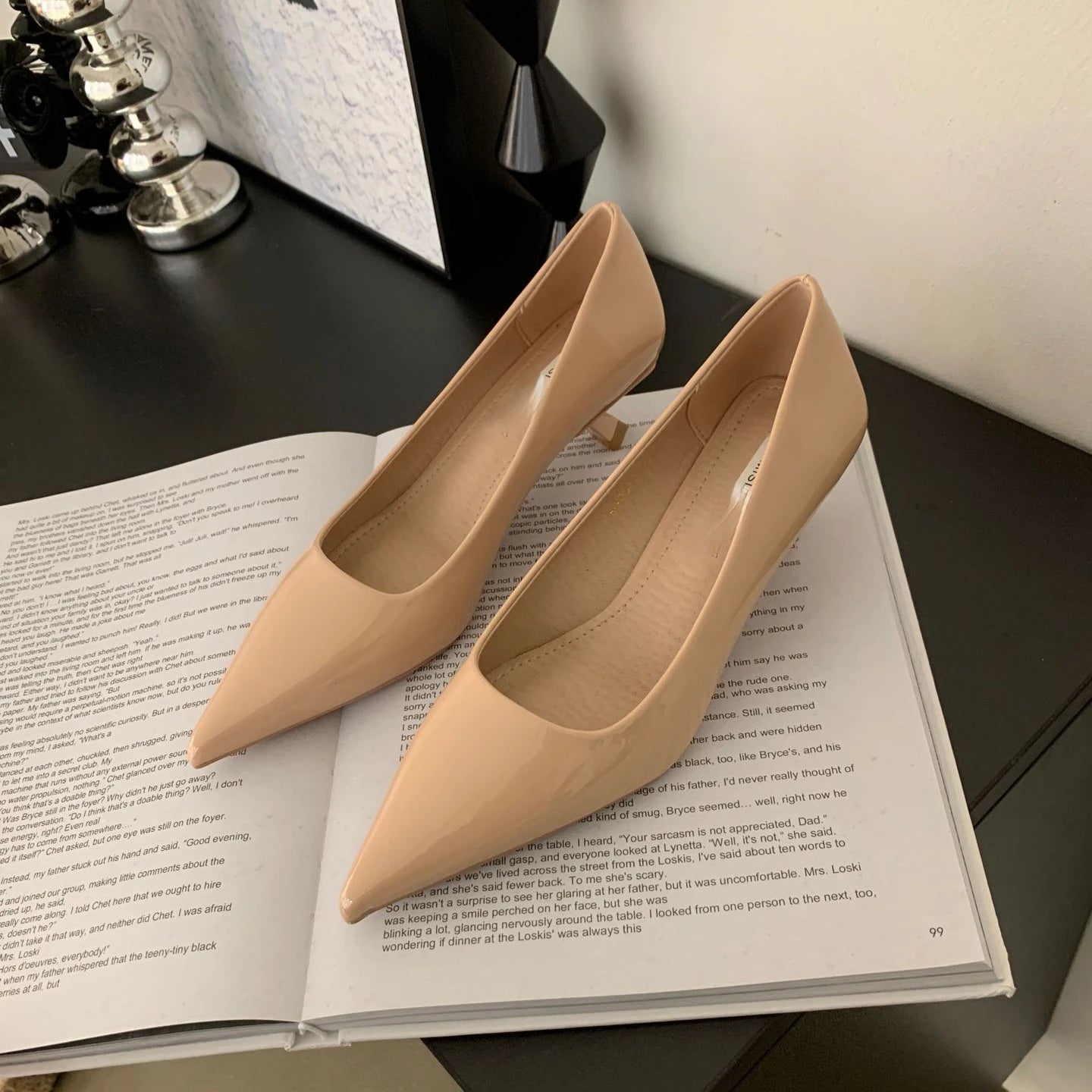 Patent Leather Low Heel Office Women Shoes Pumps Pointed Low Elegant High Heels Simple Comfy Nude Spring Footwear for Women 2024 Aiertu
