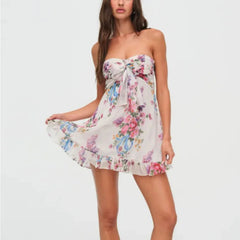 AIERTU  -  New Sexy French Print Translucent Floral Tube Top A-shaped Dress Dress Aiertu