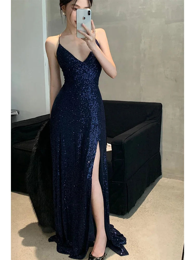 Aiertu Women Evening Dress Vintage 90s Korean Sequins Off Shoulder Party Club Long Dress Harajuku Elegant Y2k One Piece Frocks Clothes Aiertu
