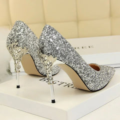 Aiertu 2024 Spring Summer New Crystal Sequins Bride Shoes High Heels Women's Fine Heel Versatile Pointed Toe Gown Single Shoes Aiertu