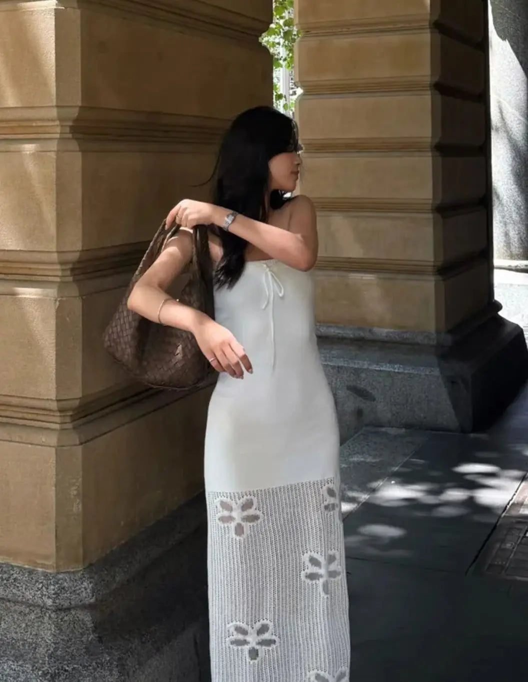 AIERTU  -  Hollow Flower Tube Top Knitted Dress Casual Style Waist Versatile Breathable Sleeveless Straight Skirt Aiertu