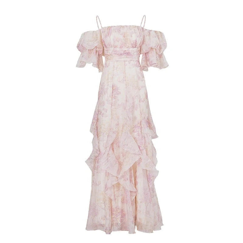 Aiertu Women Summer Fashion Floral Goblincore Ruffles Slim Party Midi Dresses Lady Skinny Fairy  Dress Aiertu
