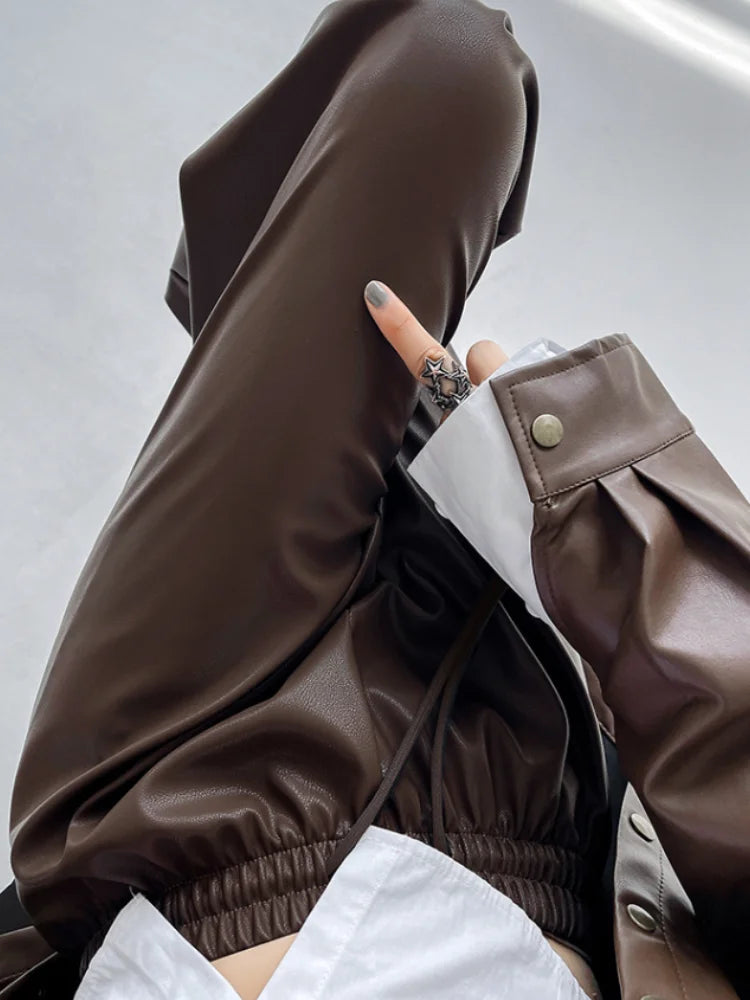 Aiertu Black Wide PU Leather Pants Women Autumn Vintage Elastic High Waist Y2K Harajuku Baggy Straight Trousers Aiertu