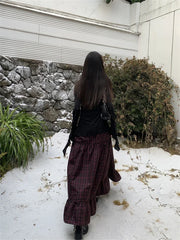 Aiertu Women's Plaid A-line Long Skirt Vintage Y2k Skirt Harajuku Korean Streetwear Fashion A-line Skirts Emo 2000s Trashy Clothes Aiertu