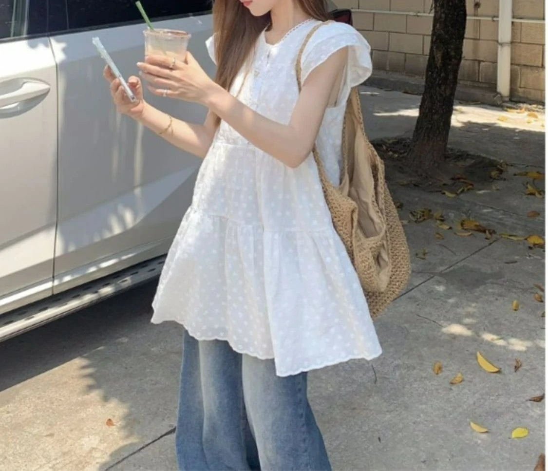 AIERTU  -  Sweet Wind White Embroidery Dress Women's Summer New Stacked A-shaped Cake Dress Aiertu