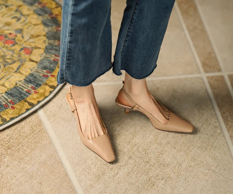 Aiertu Summer Women Shoes Cow Leather Shoes Women Slingback Thin Heel Sandals for Women Square Toe Women Shoes Designer sandals Aiertu