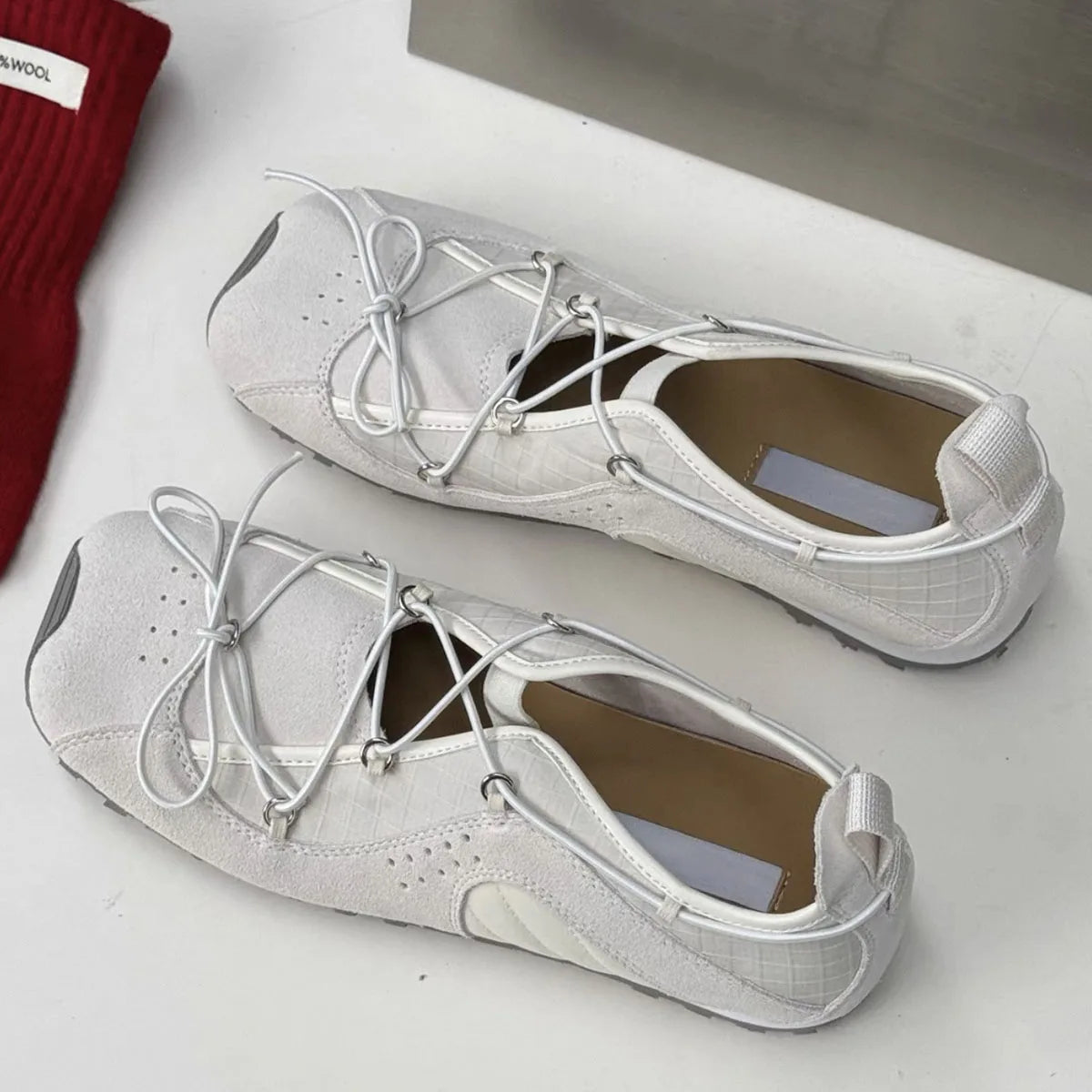 AIERTU  -  Size 35-40 Women's Square Toe Suede Flats Sneakers Lace Up Patchwork Anti-Slip Sole Outdoor Casual Sneaker Shoes Aiertu