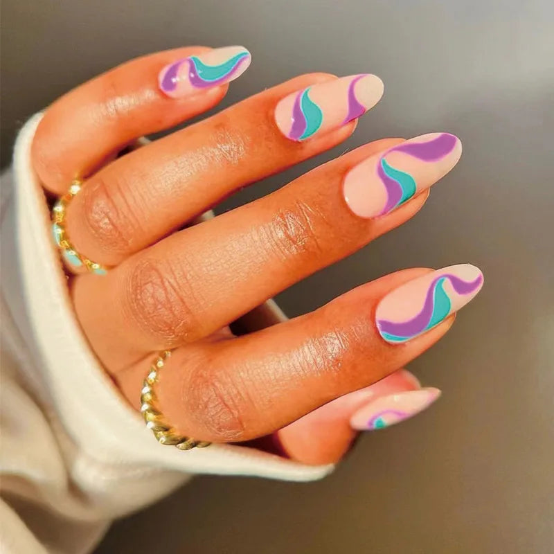 Aiertu Medium-length Acrylic Almond Fake Nails Art Cool Hottie Girl Wear False Nails Europe and USA Press on Nail Removable French Nail Aiertu