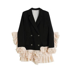 Aiertu Vintage Patchwork Lrregular Hem Dress Blazer Women Autumn Winter Fashion Long Sleeve Coats Female Stylish Suits Outwear Tops Aiertu