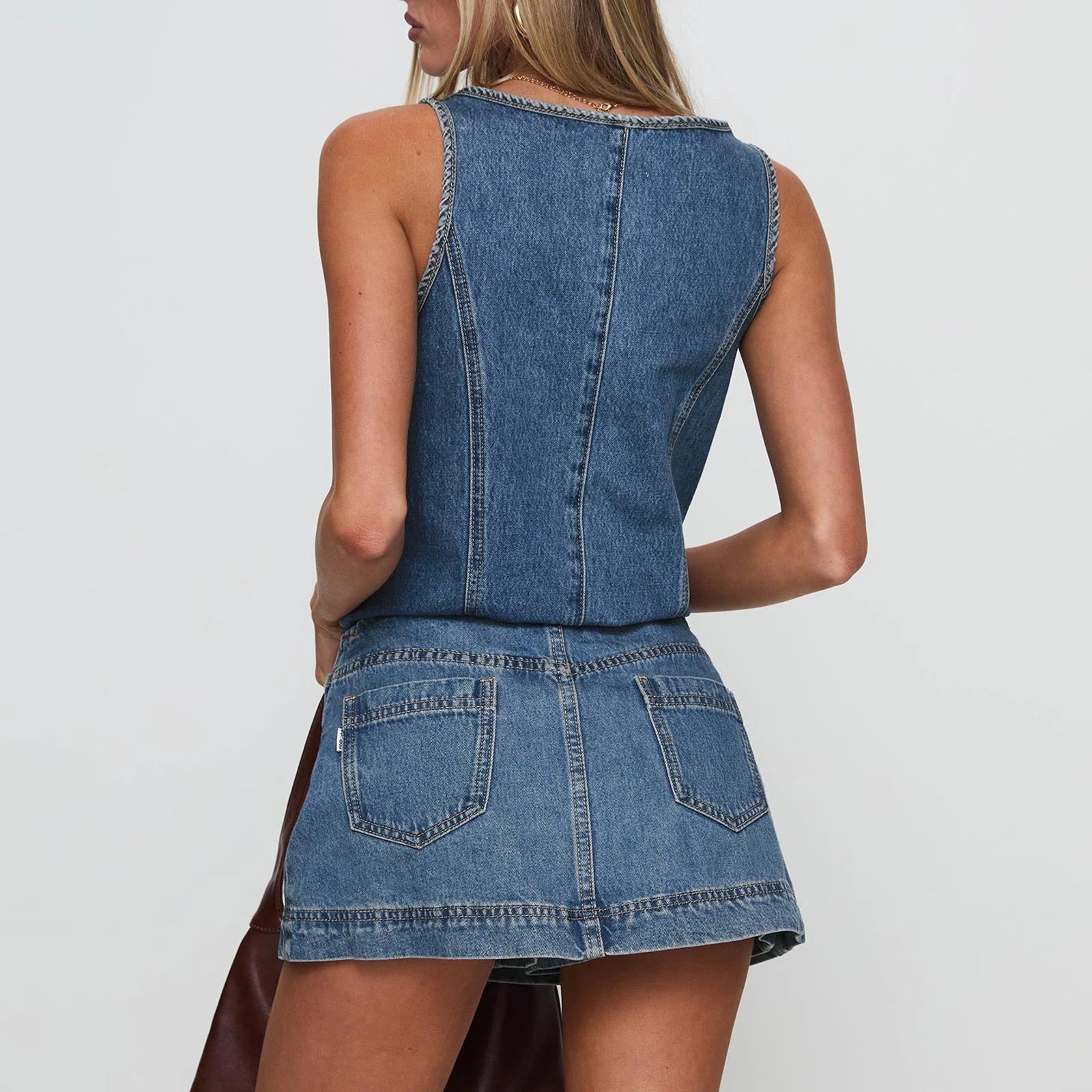 AIERTU  -  Women's Tie Front Denim Jean Vest Top and Mini Skirt 2-Piece Set Summer Trendy Going Out Outfits Clothes Summer Chic Streetwear Aiertu