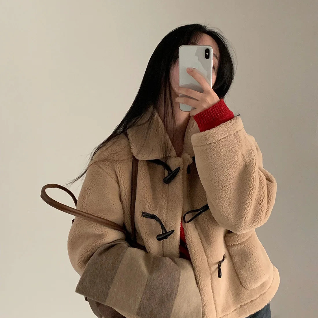 AIERTU  -  Autumn Winter Korean Fashion High Street Coat Women Lapel Collar Toggle Warm Loose Short Coat Casual Sweet Chic Shearling Coat Aiertu